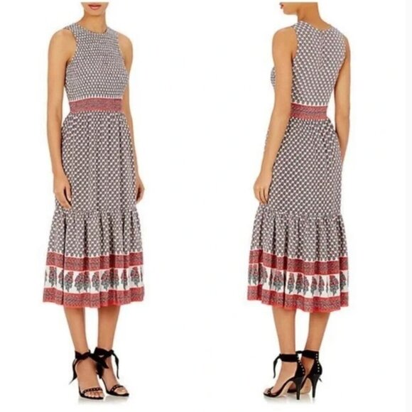 Ulla Johnson Oona 100% Silk Smocked Floral Midi Dress in Indian Floral Size 4 - Picture 3 of 8